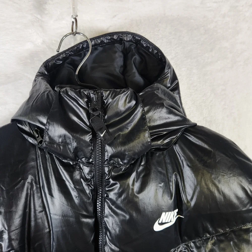 Nike Therma-Fit Long Puffer Coat Womens L Black Full Length Hooded Down Jacket - Picture 4 of 12
